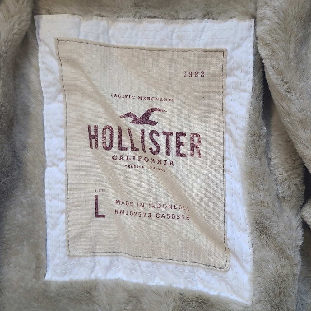 Vintage Hollister White Puffer Jacket Faux Fur Fleece Lined Y2K Women’s L - Picture 5 of 11